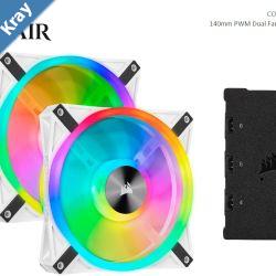 Corsair QL140 RGB White Dual Fan Kit with Lighting Node Core ICUE 140mm RGB LED PWM Fan 26dBA 50.2 CFM 2 Fan Pack