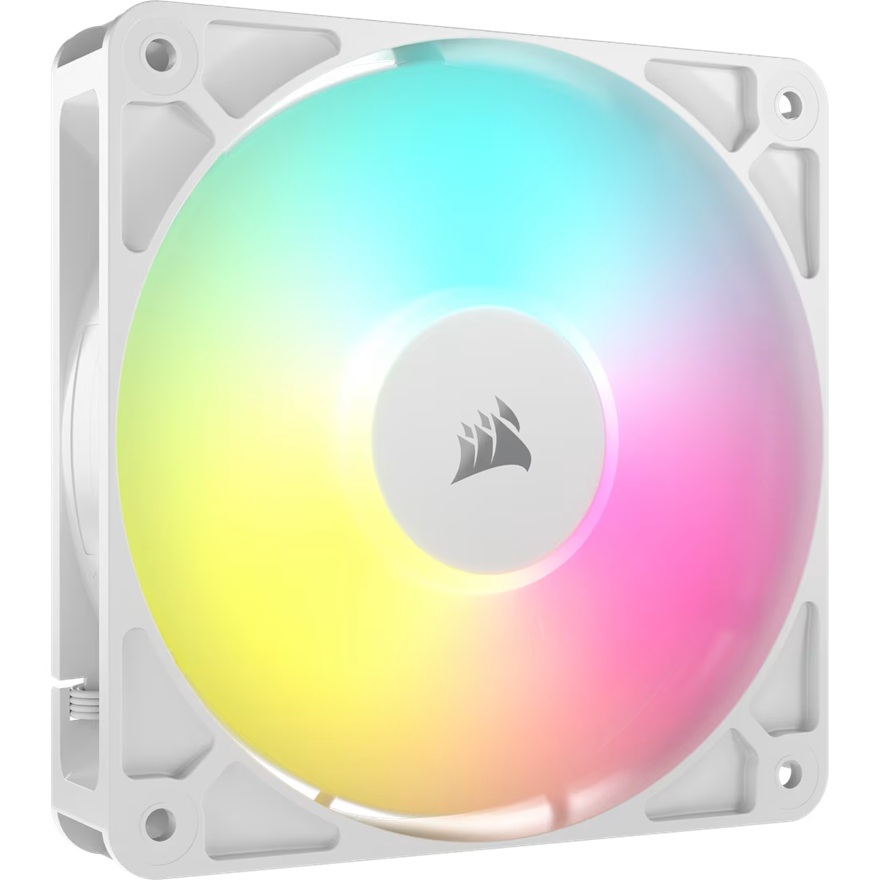 Corsair RS120 ARGB 120mm PWM Fan Single Pack White 72.8CFM 2100RPM 36dBA 0.4A RGB lighting Static Pressure Magnetic Dome Bearing