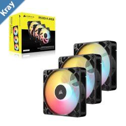Corsair RS120R ARGB 120mm PWM Reverse Fans Triple Pack  Black 3x RGB Fans 2100 RPM 65.82 CFM Static Pressure Magnetic Dome Bearing PWM Control
