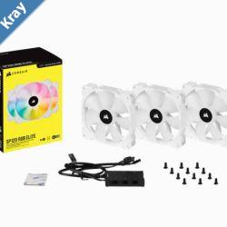 Corsair White SP120 RGB ELITE 120mm RGB LED PWM Fan with AirGuide Triple Pack with Lighting Node CORE LS