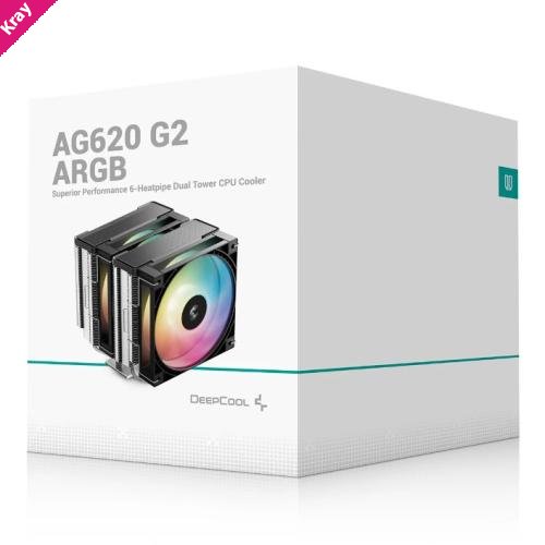 DeepCool AG620 ARGB G2 Dual-Tower CPU Cooler, 2x 120mm Fan, 6 Copper Heat Pipes, Intel LGA2066/2011-v3/2011/1700/1200/1151/1150/1155 AMD AM5/AM4
