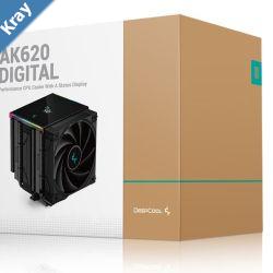 DeepCool AK620 DIGITAL Dual Tower CPU Cooler 6 Copper Heat Pipes 2x120 FDB Fans Inte LGA20662011v3201117001200115111501155 AM5AM4