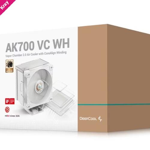 DeepCool AK700 VC WH Vapor Chamber Air Cooler, 7 Heat Pipes, 4-pin PWM, Intel LGA1851/1700/1200/115x, AMD AM5/AM4