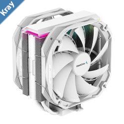DeepCool AS500 PLUS White CPU Cooler Single Tower Five Heat Pipe Design High Fin Density Double PWM Fans Slim Profile ARGB LED Controller Incl
