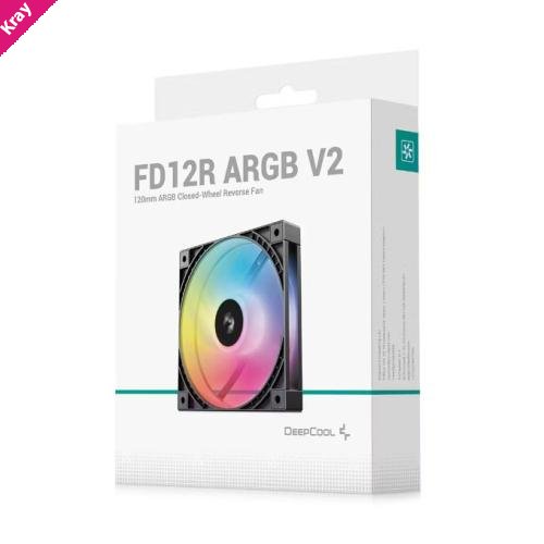 DeepCool FD12R ARGB V2 120mm Integral Blade Silent Ring Reverse-Blade Fan, 4-Pin PWM, 3-Pin 5V ARGB, Hydro Bearing