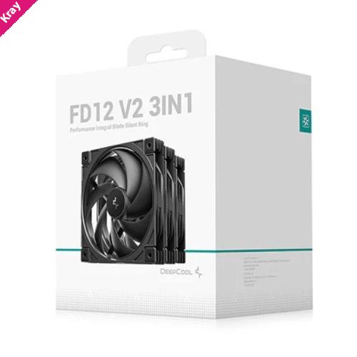 DeepCool FD12 V2 3IN1  120mm  Performance Integral Blade Silent Ring Case Fans, 4-pin PWM, 500~2500 RPM, Hydro Bearing