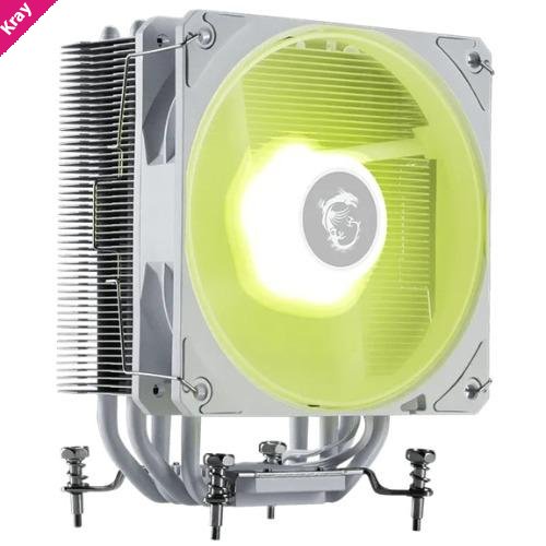 MSI MAG COREFROZR AA13 - WHITE – 120×120×25mm, 2070RPM, 62.6CFM, 30.1dBA, 4×Ø6mm, 152×121×94.5mm, ARGB, AM4/AM5, LGA1700/1851, PWM, 40Khrs, 1.44W