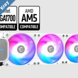 MSI MAG CORELIQUID A13 360 WHITE 2.4 IPS USB 2.0 pin header SATA 2 fans Two Ball Bearing AM5  AM4 3 Year warranty