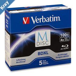 Verbatim M DISC BDXL 100GB 4X with Branded Surface  5pk Jewel Case Box LS