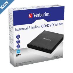 Verbatim External Slimline Mobile CDDVD Writer USB 2.0 Black