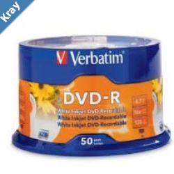 Verbatim DVDR 4.7GB 50Pk White InkJet 16x