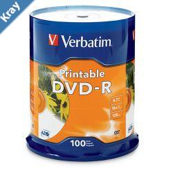 Verbatim DVDR 4.7GB 100Pk White InkJet 16x Compatible for FullSurface EdgetoEdge Printing Superior ink absorption on highresolution 5760 DPI