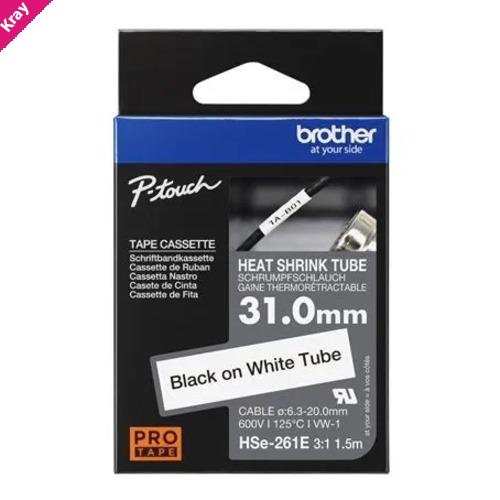 Brother HSE-261E - 31.0MM BLACK ON WHITE HEAT SHRINK TUBE CATRIDGE 3:1 (compatible with PT-E300VP/E550WVP/D800W/P750W/P900W/P950NW)