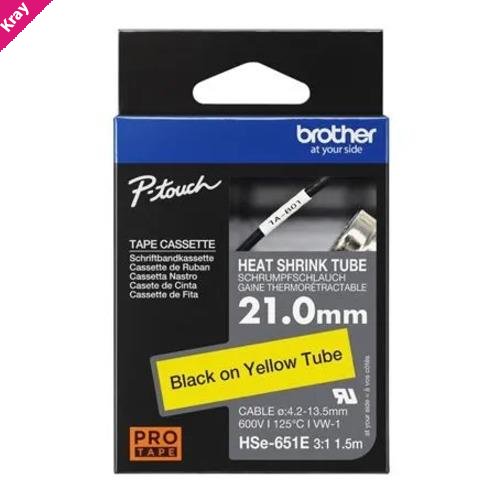 Brother HSE-651E - 21.0MM BLACK ON YELLOW HEAT SHRINK TUBE CATRIDGE 3:1 (compatible with PT-E300VP/E550WVP/D800W/P750W/P900W/P950NW)