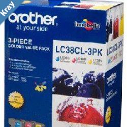 Brother LC38 Colour Value Pack 1X Cyan 1X Magenta 1X Yellow