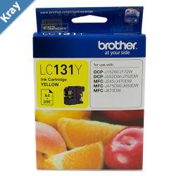 Brother LC131Y Yellow Ink Cartridge  to suit DCPJ152WJ172WJ552DWJ752DWMFCJ245J470DWJ475DWJ650DWJ870DW  up to 300 pages