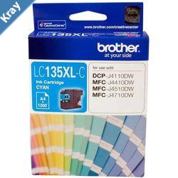 Brother LC135XLC Cyan Ink Cartridge MFCJ6520DWJ6720DWJ6920DW and DCPJ4110DWMFCJ4410DWJ4510DWJ4710DW  up to 1200 pages