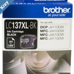 Brother LC137XLBK  Black Ink Cartridge DCPJ4110DWMFCJ4410DWJ4510DWJ4710DW  up to 1200 pages