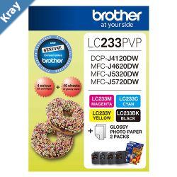 Brother LC233 Photo Value Pack 1x Black 1x Cyan  1x Magenta 1XYellow  40 Sheets Photo Paper