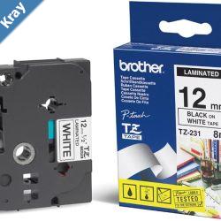 Brother 12mm Black on White TZE Tape