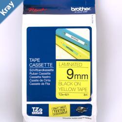 Brother TZE621 tape 9mm x 8m black on yellow laminated
