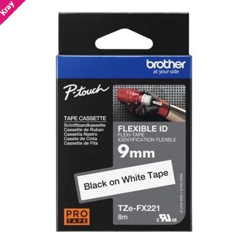 Brother TZe-FX221 9mm / 8M Black on White Flexible ID
