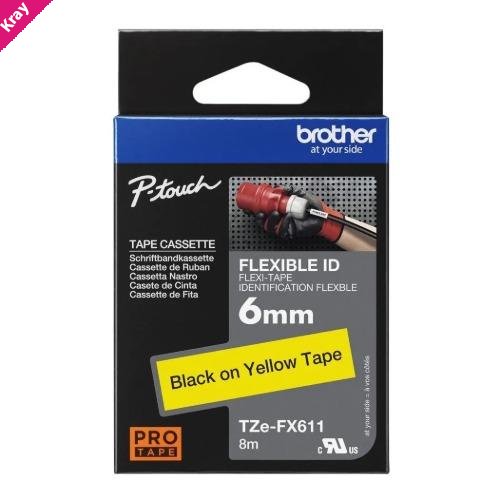 Brother 6MM BLACK ON YELLOW FLEXIBLE TZE TAPE