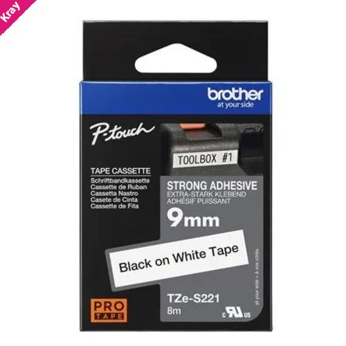 Brother 9mm Black on White Adhesive TZE Tape