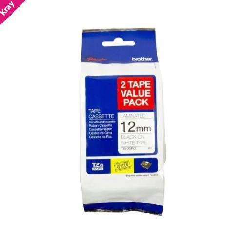 Brother TZE-231V2-TWINPACK  - 12MM BLACK ON WHITE TWIN PACK TZE TAPE