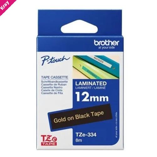 Brother TZE-334 - 12MM GOLD ON BLACK TZ TAPE