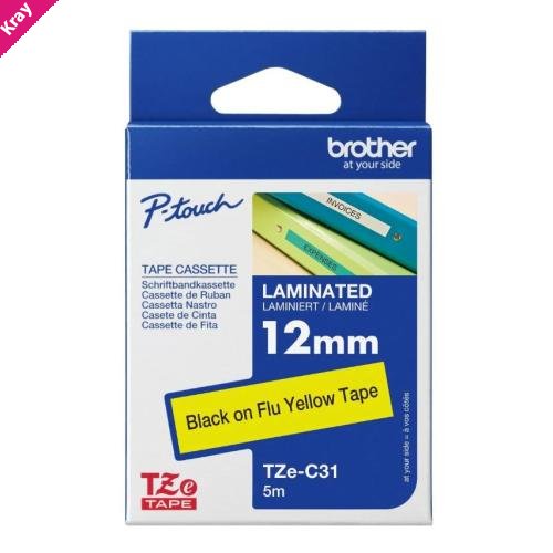 Brother TZE-C31 - 12MM Black On Fluoro Orange TZE Tape