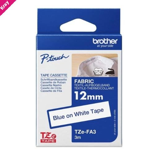 Brother TZE-FAE3 - 12MM BLUE ON PINK FABRIC IRON-ON TZE TAPE