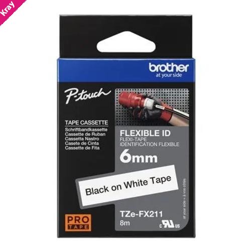Brother TZE-FX211 6MM BLACK ON WHITE FLEXIBLE TZE TAPE