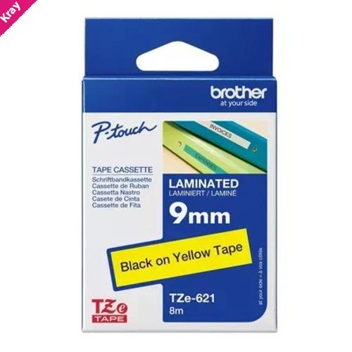Brother TZE-FX621 - 9MM BLACK ON YELLOW FLEXIBLE TZ TAPE