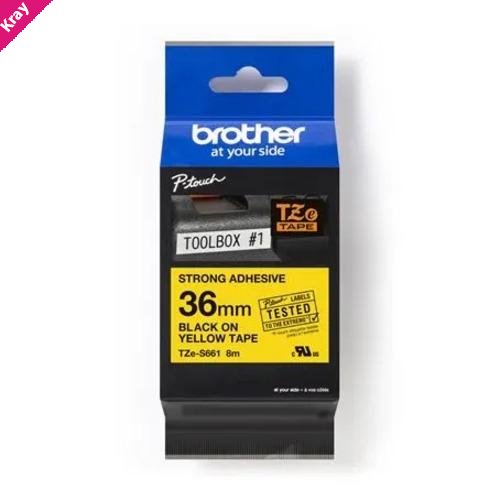 Brother TZE-S661 - 36MM BLACK ON YELLOW STRONG ADHESIVE TZE TAPE