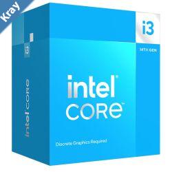 Intel i3 14100F CPU 3.5GHz 4.7GHz Turbo 14th Gen LGA1700 4Cores 8Threads 17MB 58W Graphics Card Required Retail Raptor Lake with Fan
