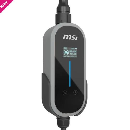 MSI Portable EV Charger Grey Ezgo 10A+15A+Home kit, Single Phase, 230V, 1PH, 2.3KW & 3.4KW, 5M Type 2 Charging gun, 1.8'LCD,  IP66, 1.5T, Bluetooth