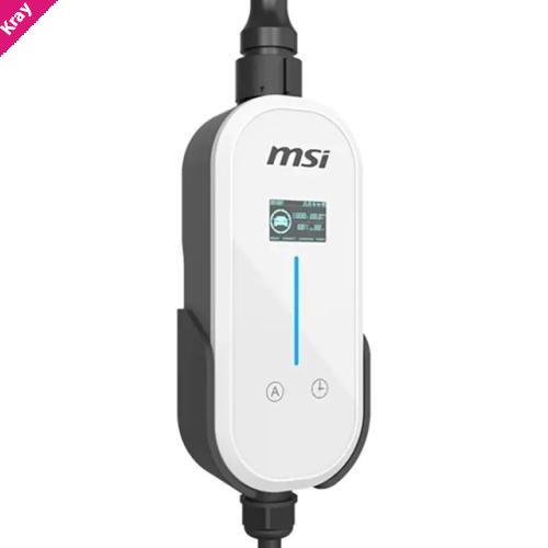 MSI Portable EV Charger White Ezgo 10A+15A+Home kit, Single Phase, 230V, 1PH, 2.3KW & 3.4KW, 5M Type 2 Charging gun, 1.8'LCD,  IP66, 1.5T, Bluetooth