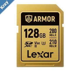 Lexar Professional ARMOR GOLD 128GB SDXC UHSII Card up to 280MBs read up to 210MBs write Stainless steel Rated IP68 5meter drop proof