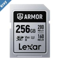 Lexar Professional ARMOR SILVER PRO 256GB SDXC UHSII Card  up to 280MBs read up to 160MBs write Stainless steel Rated IP68 5meter drop proof