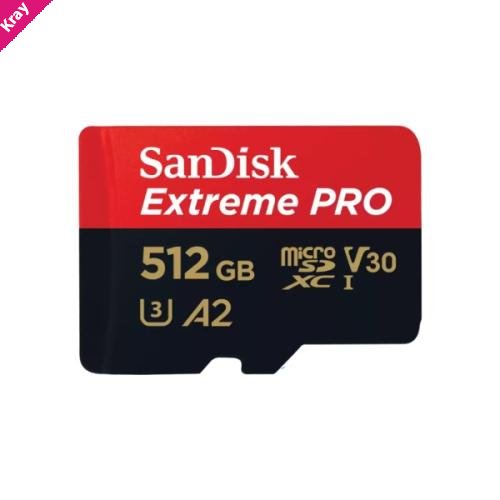 SanDisk Extreme® PRO microSDXC™ UHS-I CARD 512GB  Write speeds of up to 140MB/S  Great for capturing 4K UHD video  Lifetime Limited Warranty