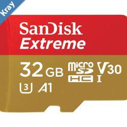 SanDisk Extreme 32GB microSD SDHC V30 U3 C10 A1 UHS1 100MBs R 60MBs W 4x6 SD Adaptor Android Smartphone Action Camera Drones 16GB