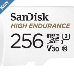 SanDisk High Endurance 256GB microSD 100MBs 40MBs 20K hrs 4K UHD C10 U3 V30 40C to 85C Heat Freeze Shock Temperature Water Xray Proof SD Adapter