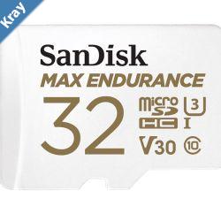 SanDisk Max Endurance 32GB microSD 100MBs 40MBs 20K hrs 4K UHD C10 U3 V30 40C to 85C Heat Freeze Shock Temperature Water Xray Proof SD Adapter