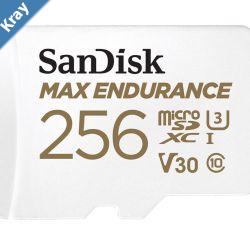 SanDisk Max Endurance 256GB microSD 100MBs 40MBs 20K hrs 4K UHD C10 U3 V30 40C to 85C Heat Freeze Shock Temperature Water Xray Proof SD Adapter