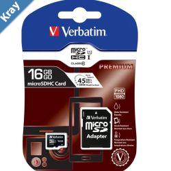 Verbatim Micro SDHC 16GB Class 10 with Adaptor Up to 45MBSec 300X read speed