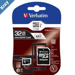 Verbatim 32GB MicroSD SDHC SDXC Class10 UHSI Memory Card 45MBs Read 10MBs Write 300X Read Speed with standard SD adaptor