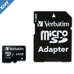 Verbatim 64GB Micro SDXC Card Class 10 UHSI With Adaptor Up to 45MBSec 300X read speed