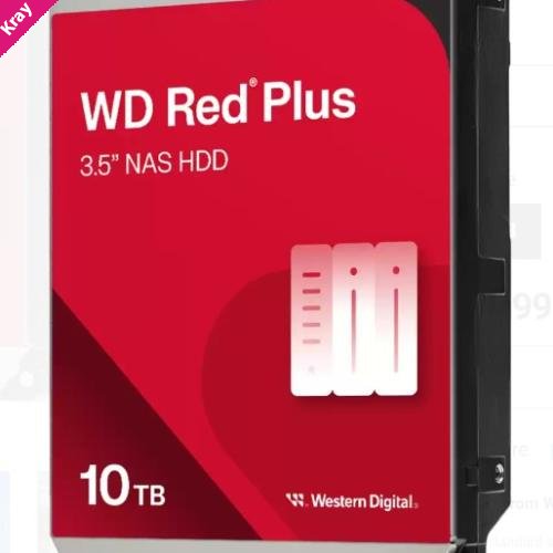 Western Digital WD Red Plus 10TB 3.5' NAS HDD SATA3 7200RPM 256MB Cache 24x7 180TBW ~8-bays NASware 3.0 CMR Tech 3yrs wty (replacement of WD101EFBX)