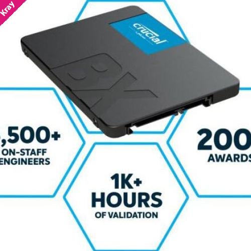 Crucial BX500 500GB 2.5' SATA3 6Gb/s SSD - 3D NAND 550/500MB/s 7mm 1.5 mil MTBF 3yr wty Acronis True Image Solid State Drive >480GB